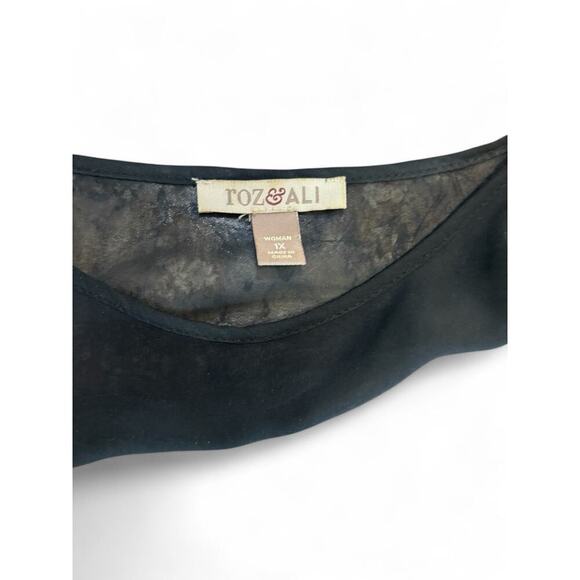 Roz & Ali Women's Black Patterned Long Sleeve Sheer Blouse Lined Tank Top 1X - Picture 2 of 8